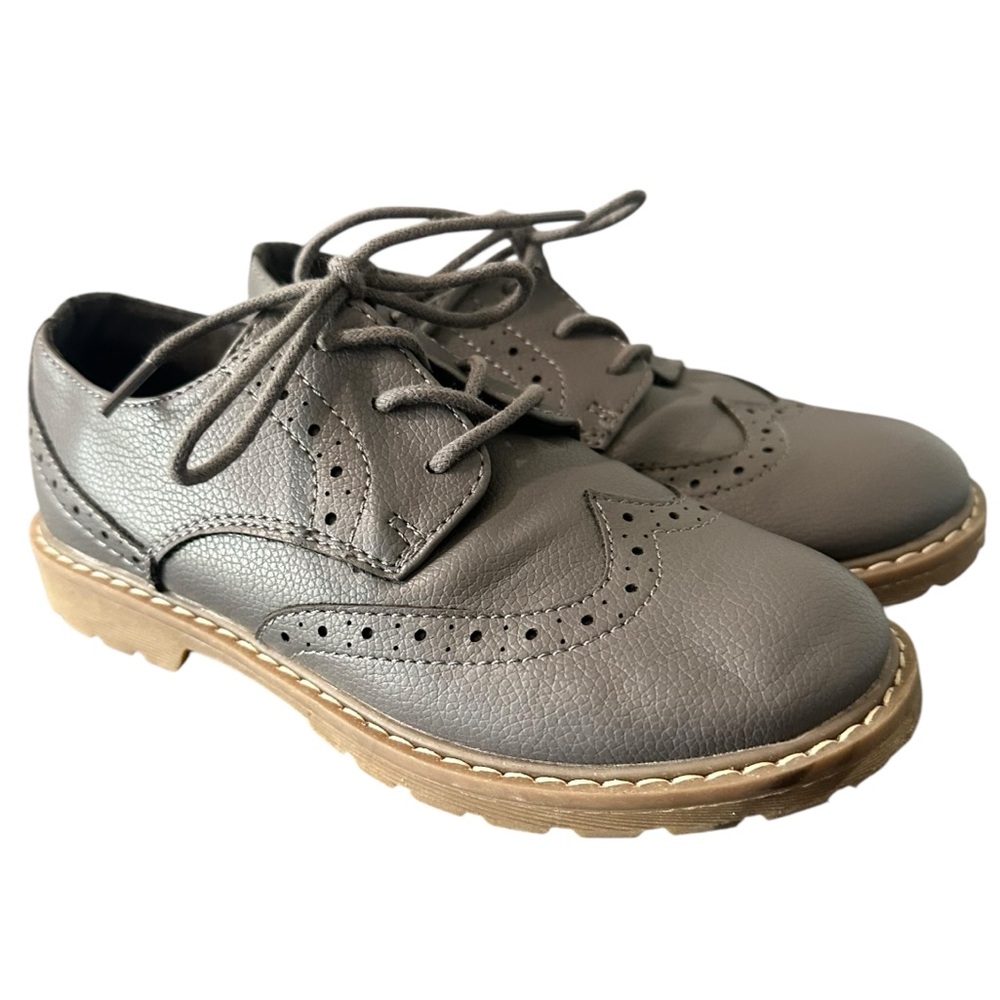 NORDSTROM Sawyer Boys' Youth Gray Castlerock Faux Leather Lace-Up Dress Size 2M